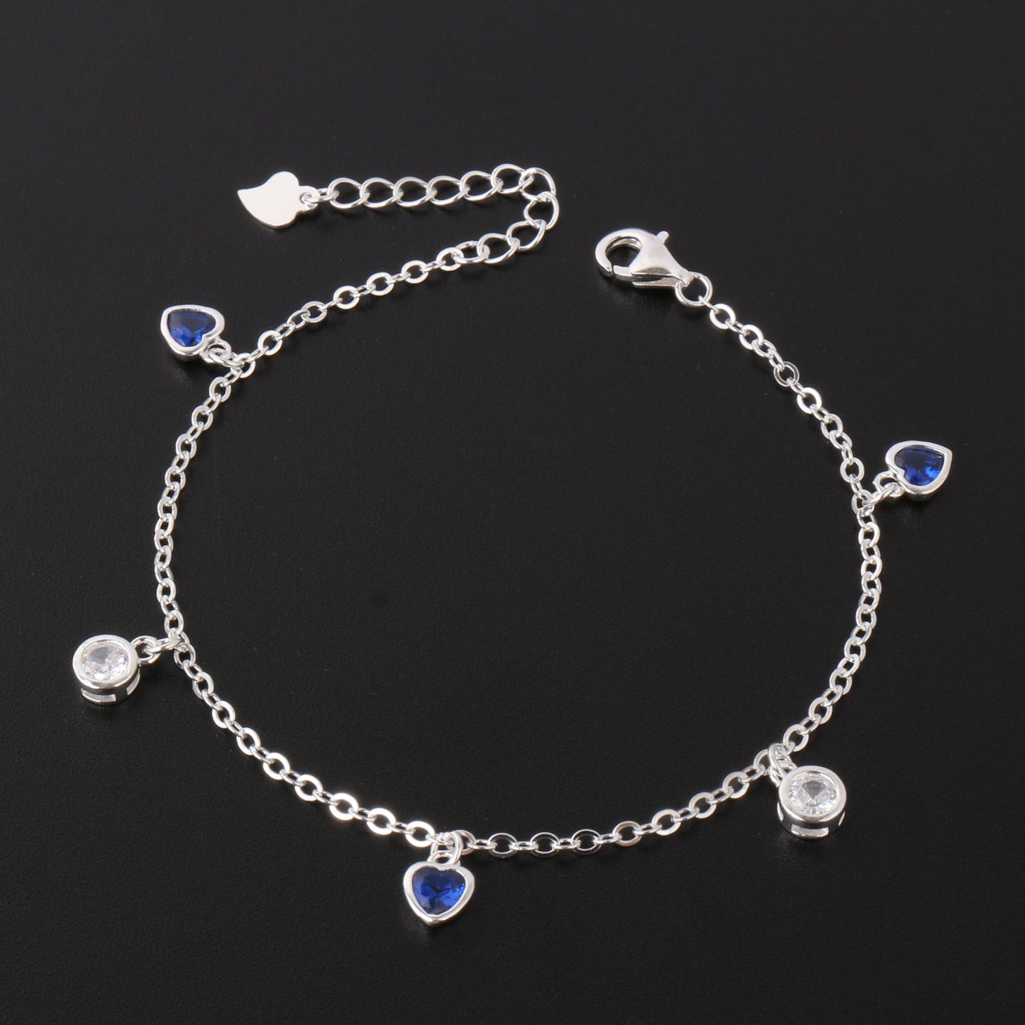 036-S925 Silver Blue Zircon Noble and Elegant Women's Love Bracelet