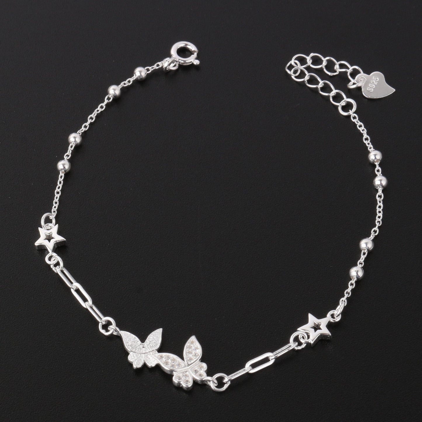 037-S925 Silver White Zircon Butterfly Elegant Women's Bracelet