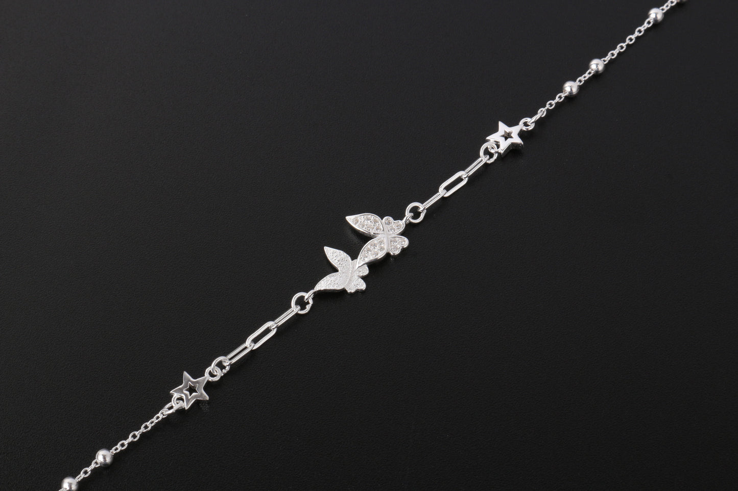 037-S925 Silver White Zircon Butterfly Elegant Women's Bracelet
