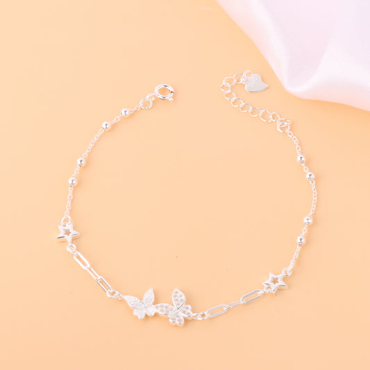 037-S925 Silver White Zircon Butterfly Elegant Women's Bracelet
