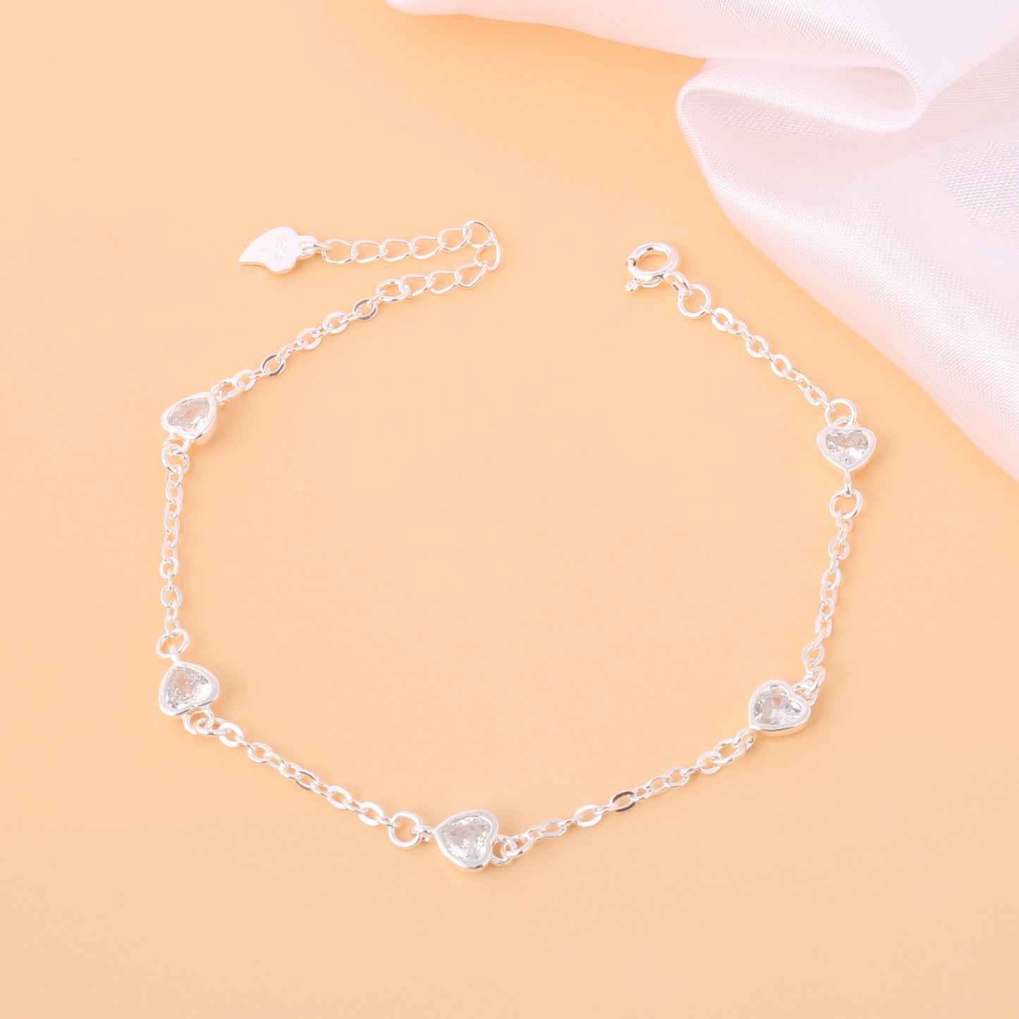 038-S925 Silver Heart Zircon Women's Bracelet