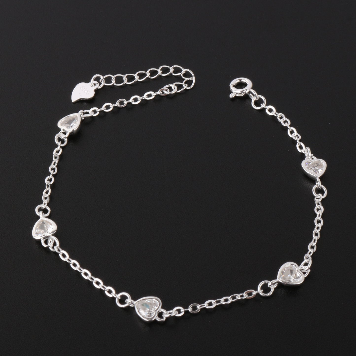 038-S925 Silver Heart Zircon Women's Bracelet