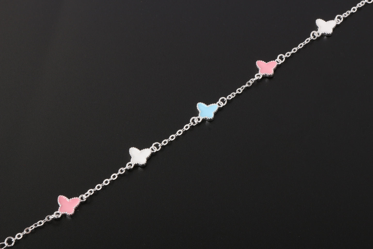 039-S925 Silver Colored Porcelain Glazed Butterfly Women's Bracelet